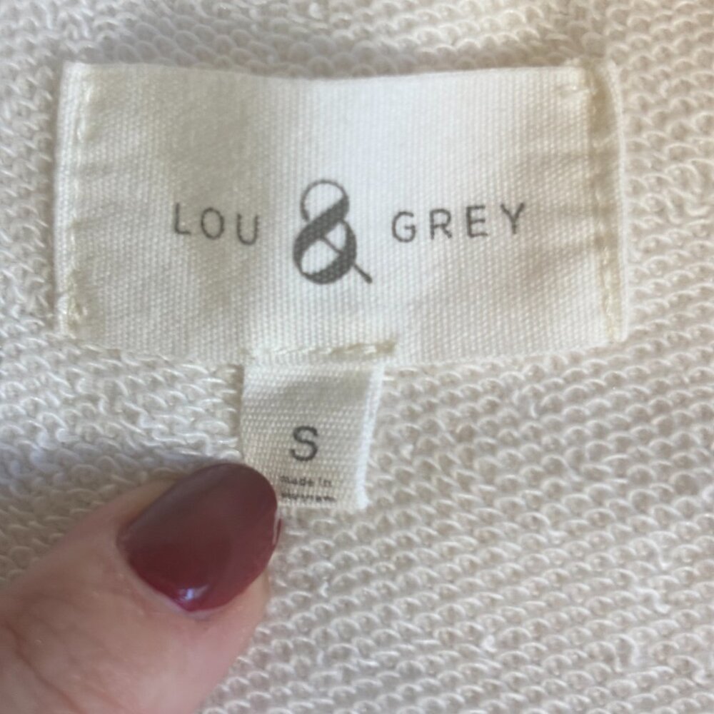 Lou & Grey White Pullover Sweatshirt with Striped Sleeves - Size S - Picture 7 of 10